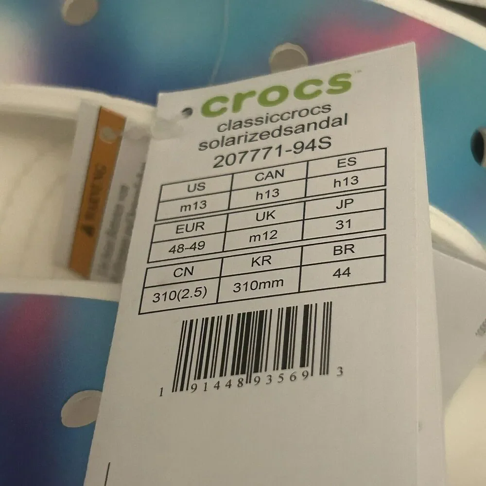 Crocs Classic Solarized Men’s Slide Sandals 207771-94S White Multi Size 13